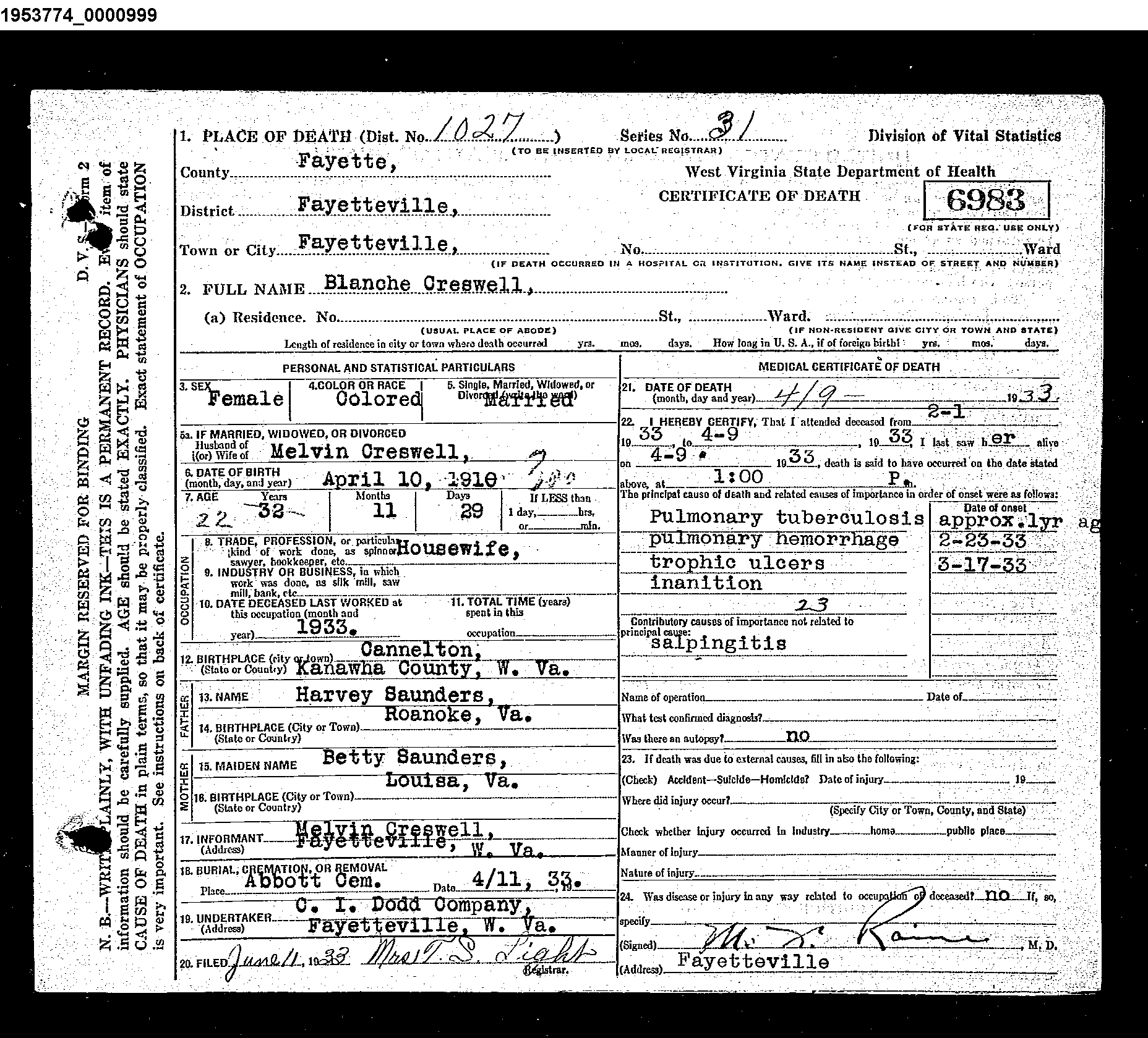 West Virginia Vital Research Records - Record Image