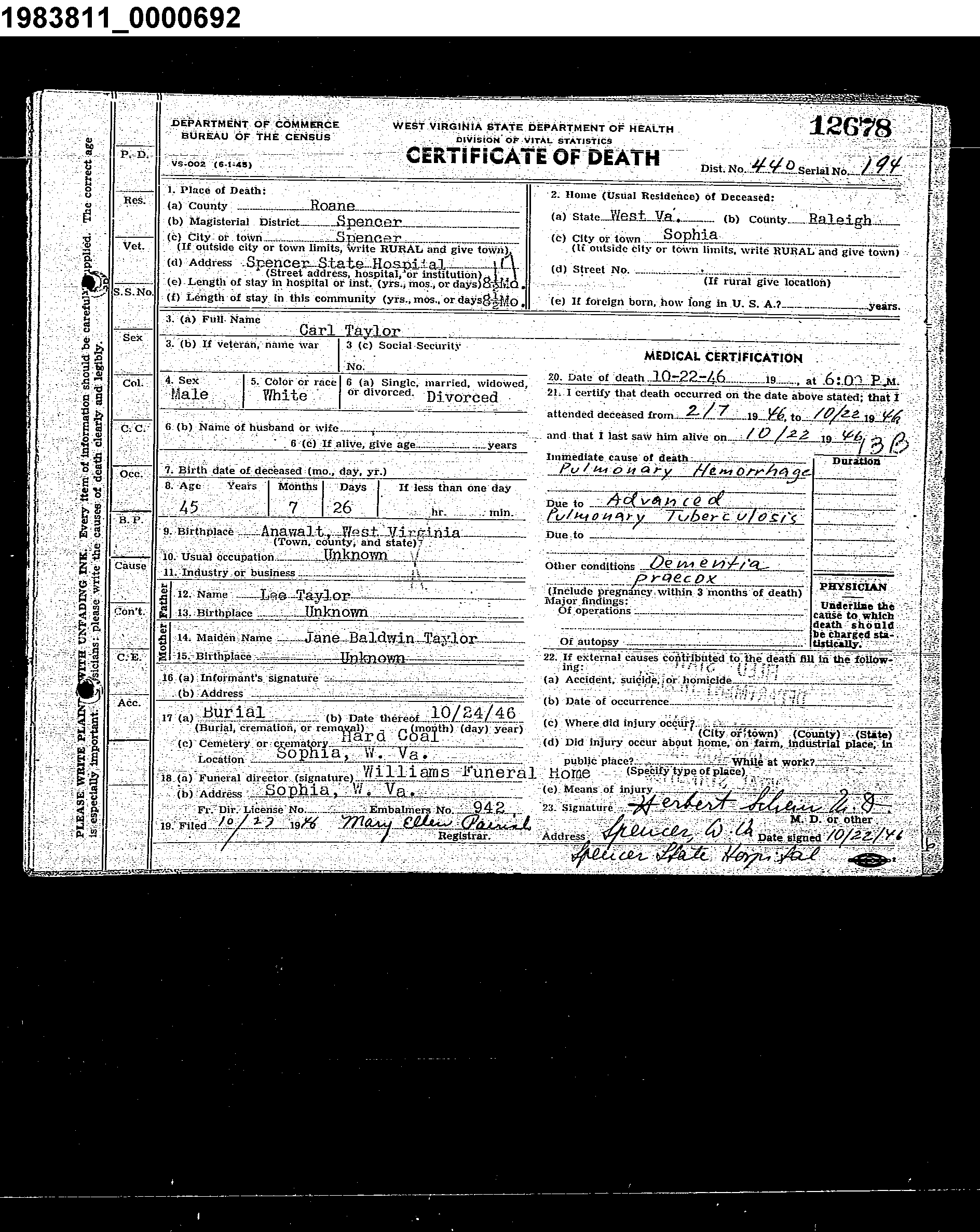 West Virginia Vital Research Records - Record Image