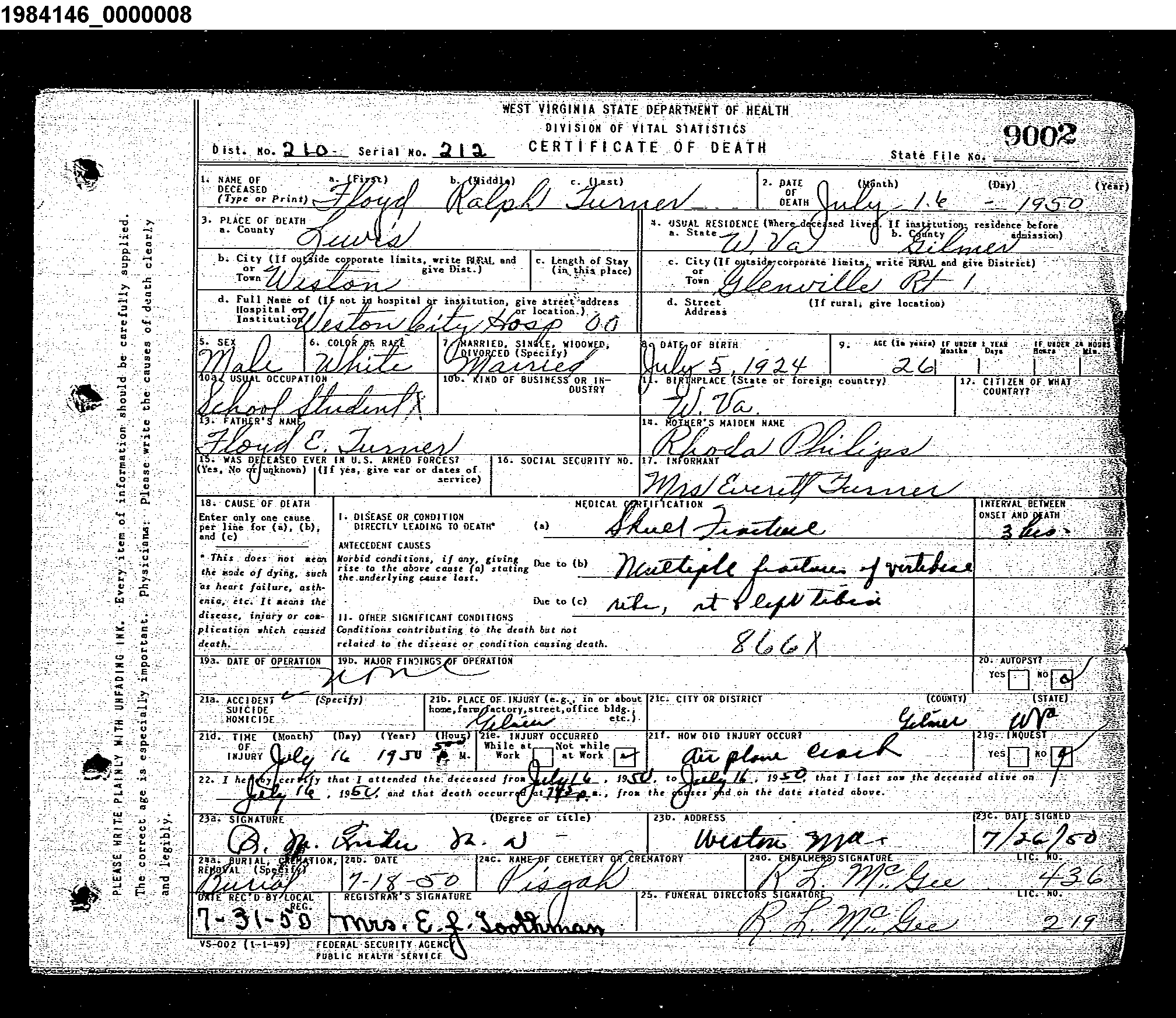 West Virginia Vital Research Records - Record Image