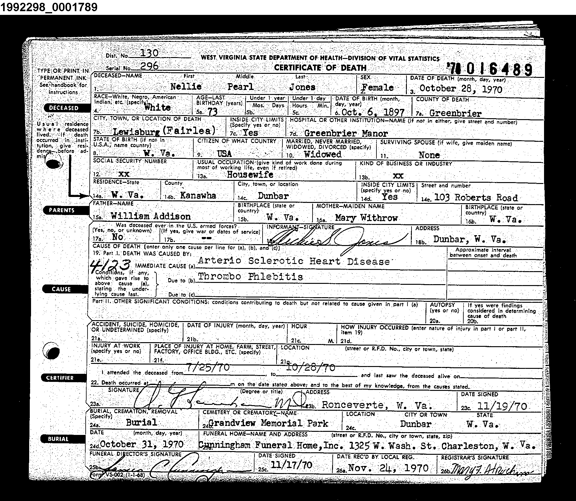 West Virginia Vital Research Records - Record Image