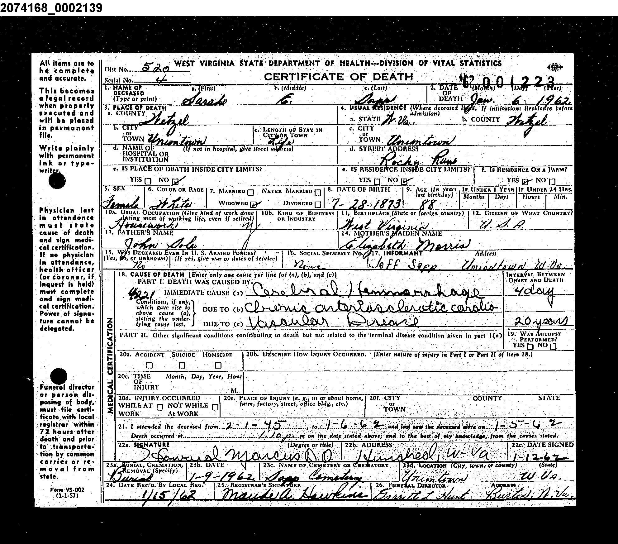 West Virginia Vital Research Records - Record Image