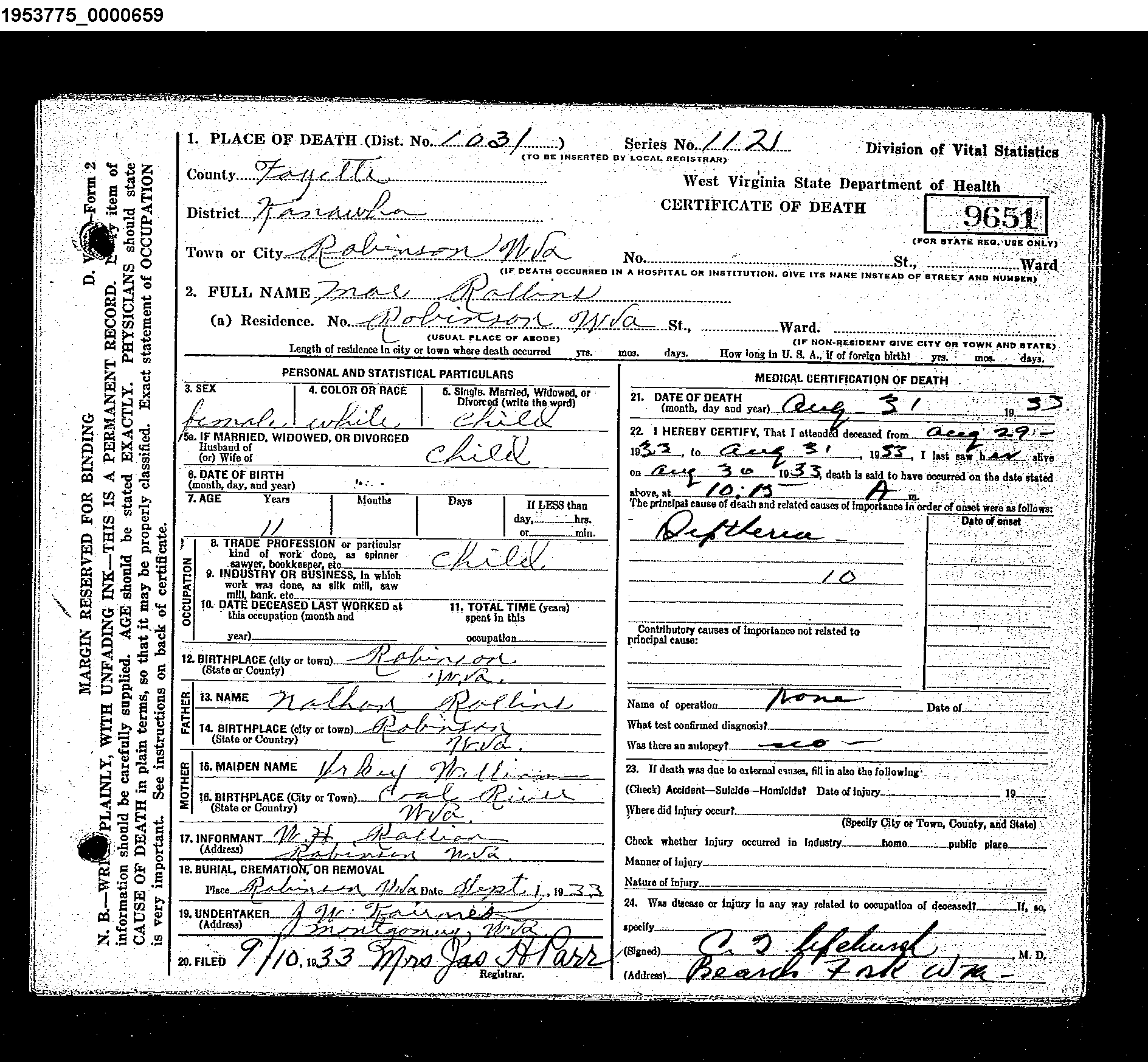 West Virginia Vital Research Records - Record Image