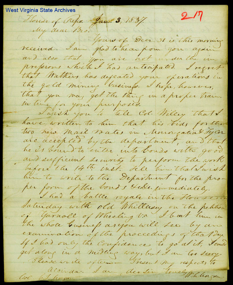 Missive from William S. Morgan to Charles C. Morgan