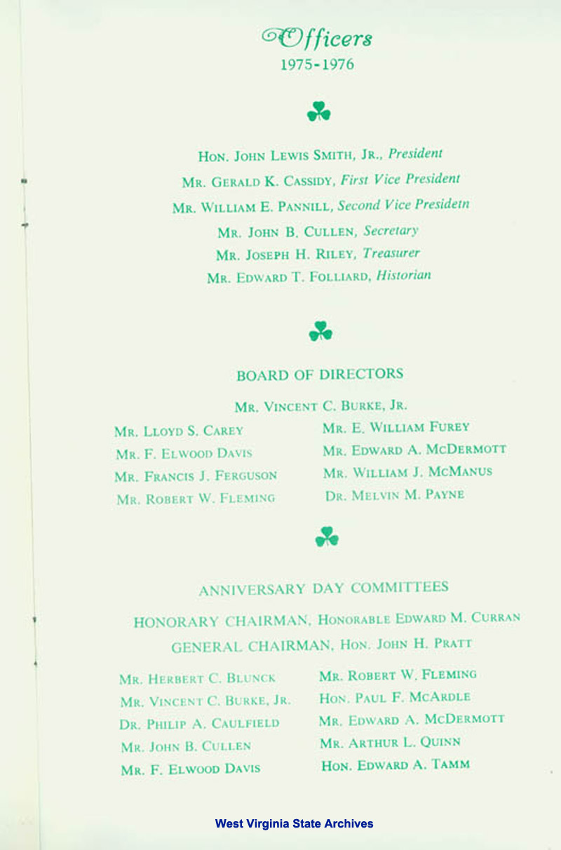 Program from the Forty-Eight Annual Banquet of the Society of The Friendly Sons of St. Patrick of Washington, D.C., 1976. (Ms2017-016)