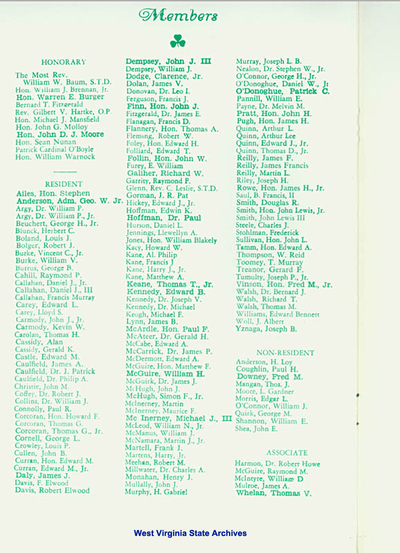 Program from the Forty-Eight Annual Banquet of the Society of The Friendly Sons of St. Patrick of Washington, D.C., 1976. (Ms2017-016)