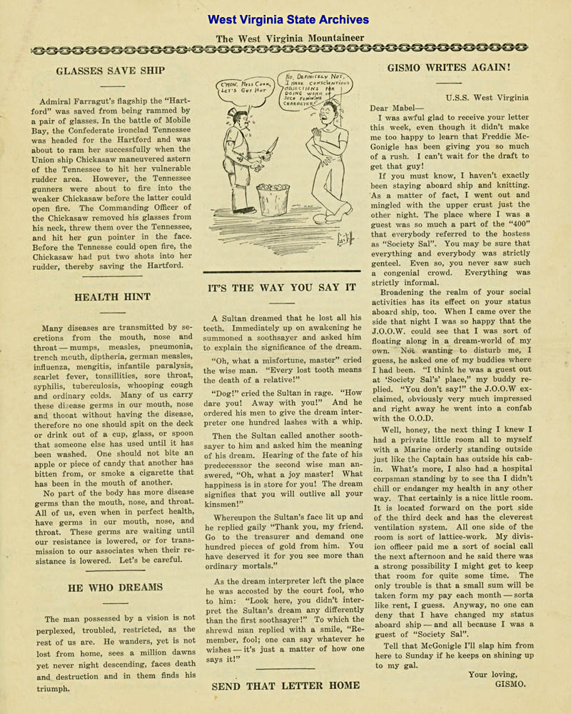 The Mountaineer, newsletter from the USS West Virginia, 1941. (Sc89-51acc)