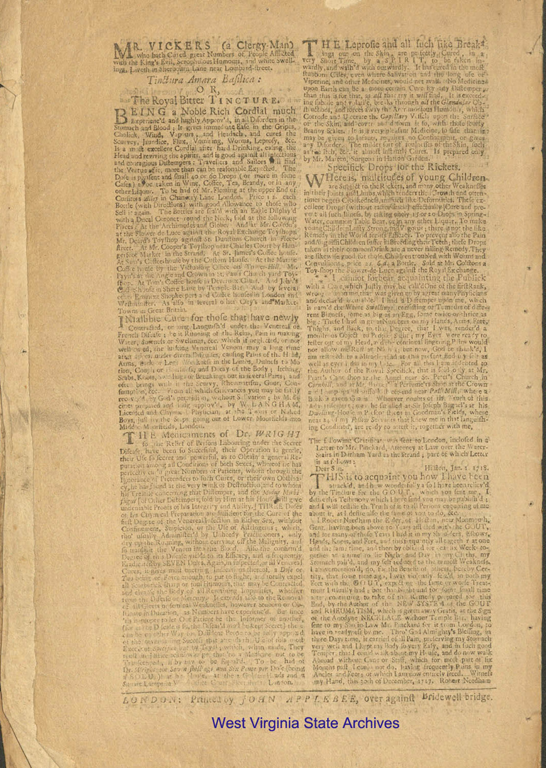 <i>The Original Weekly Journal</i> (London, England) featuring an open letter from Peter the Great discussing the actions of son Alexi, 1718. (MN-20)