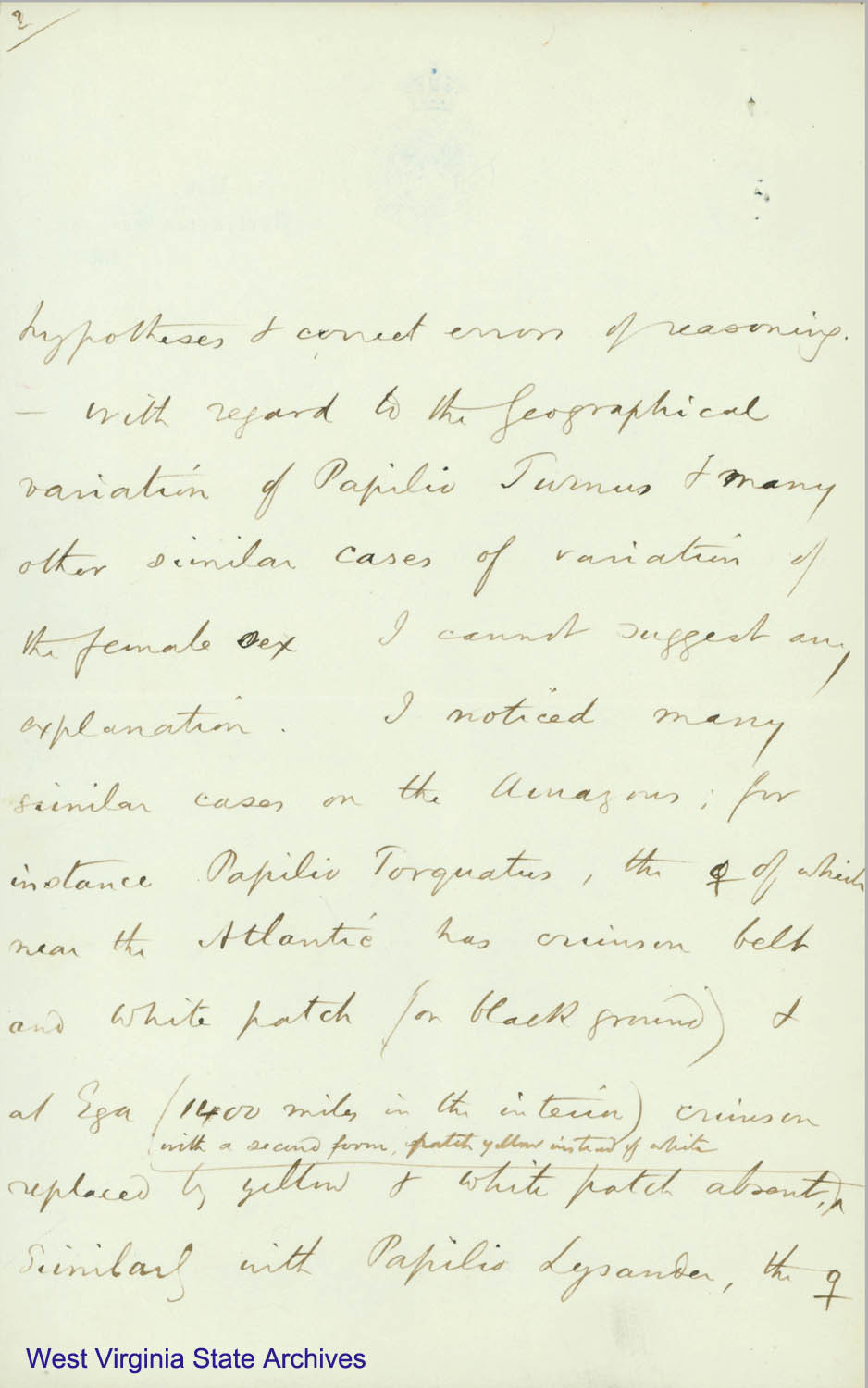 Correspondence from Henry Wallace Bates to William Henry Edwards, regarding entomology, 1877. (Ms79-2)