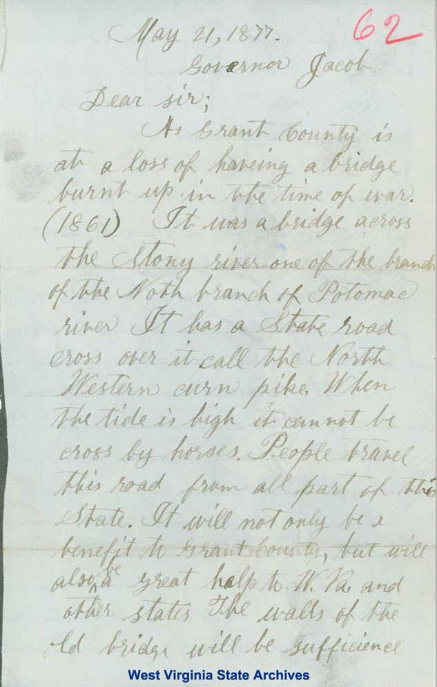 Aaron F. Corner, asking to have the bridge over Stony River reconstructed, 1877. (Ar1726)