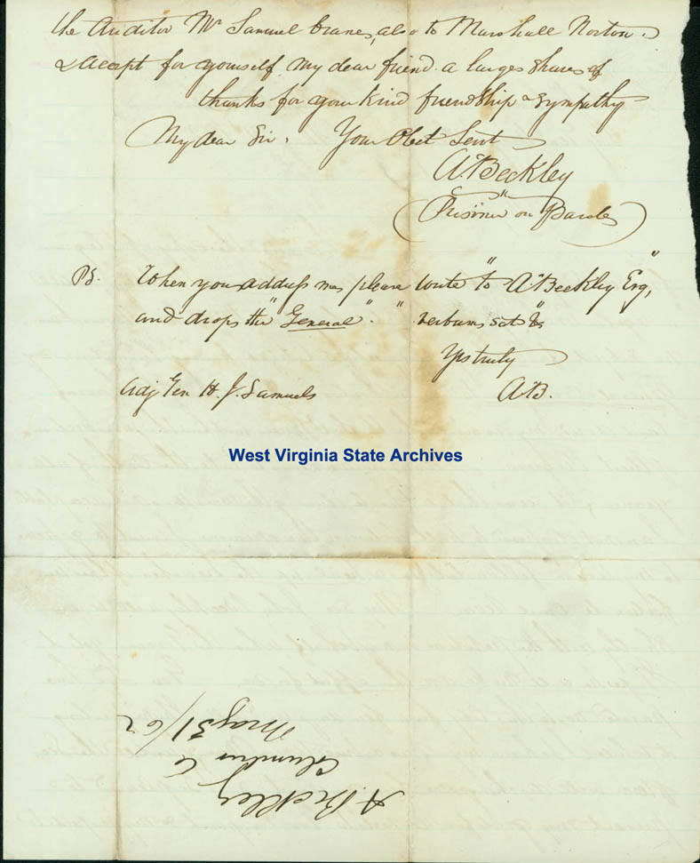 Alfred Beckley letter from Camp Chase, requesting exchange, 1862. (Ar1722)