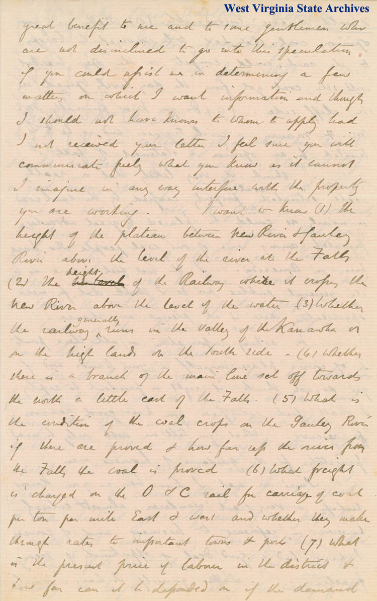 Letter to William H. Edwards from David T. Ansted regarding investments in coal lands along the Great Kanawha, 1873 (Ms79-2, 7)