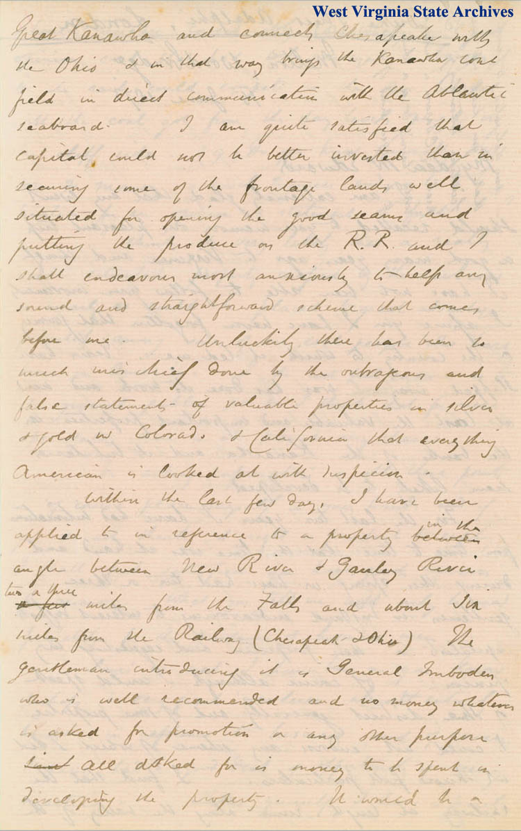 Letter to William H. Edwards from David T. Ansted regarding investments in coal lands along the Great Kanawha, 1873 (Ms79-2, 7)