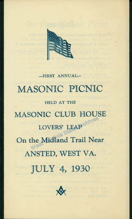 Brochure for the first Annual Masonic Picnic held in Ansted, July 4, 1930. (Ms2018-005)