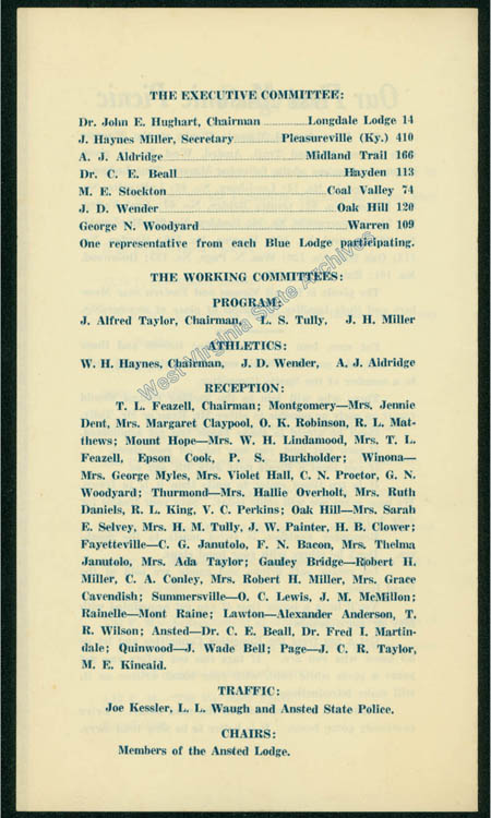 Brochure for the first Annual Masonic Picnic held in Ansted, July 4, 1930. (Ms2018-005)