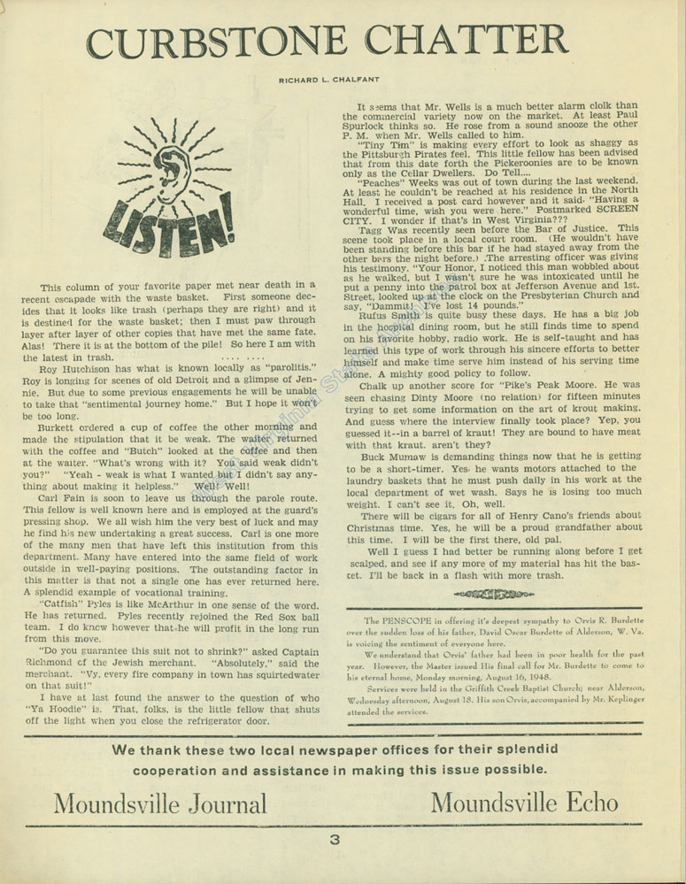 The Penscope bi-monthly newsletter published by and for the men of the West Virginia Penitentiary, 1928. (Pub 1.Pen 1.4)