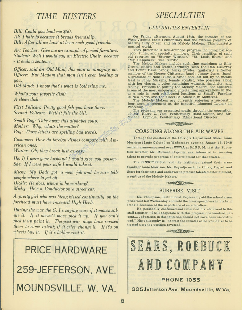 The Penscope bi-monthly newsletter published by and for the men of the West Virginia Penitentiary, 1928. (Pub 1.Pen 1.4)