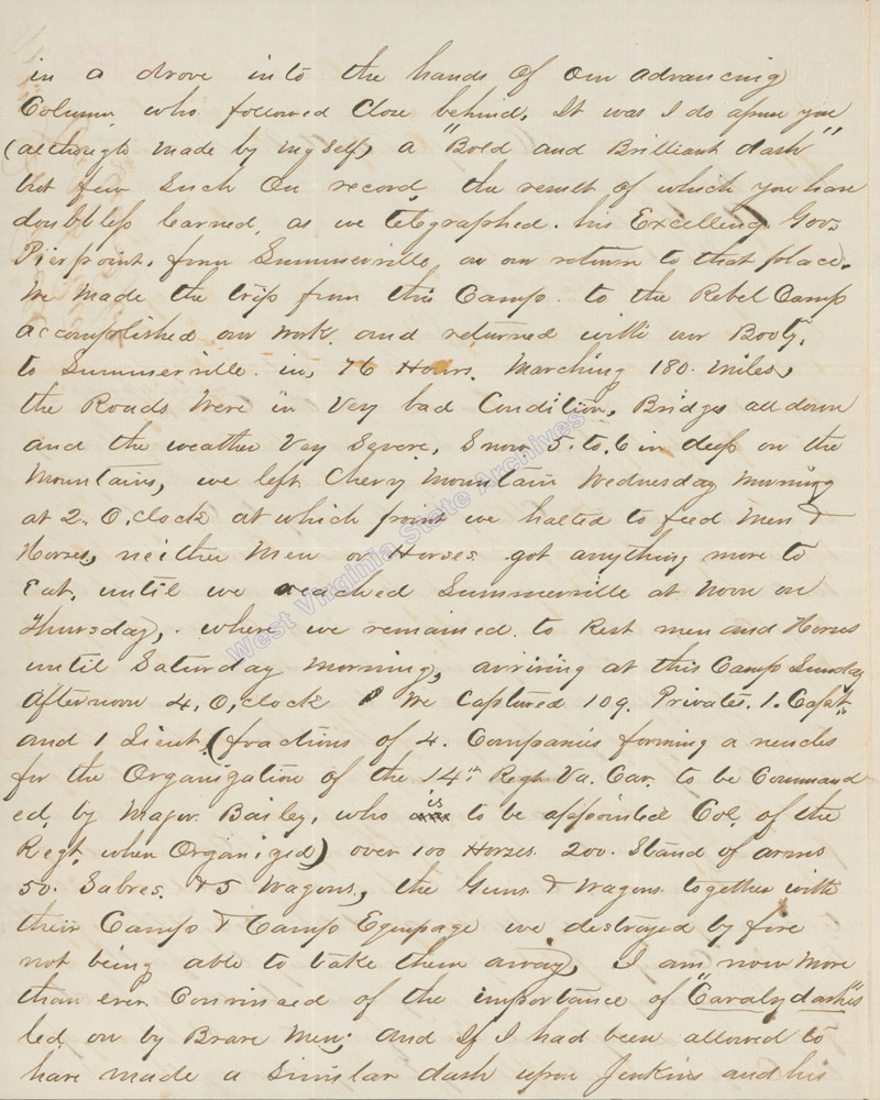 Major (later General) William Powell letter telling of a cavalry dash and subsequent capture of Confederate troops, 1862. (Ar1722)