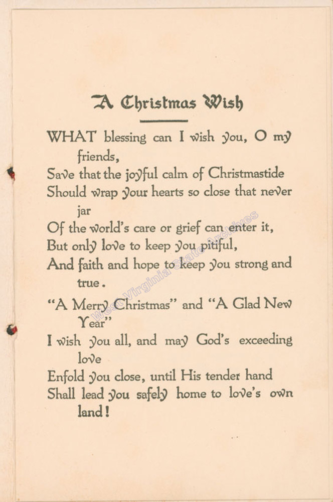 Souvenir pamphlet Holiday Greetings from Dixie School in Riverton, Pendleton County, 1917. (Ms2019-001)