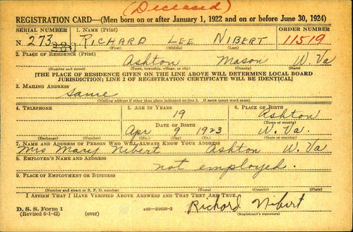 Nibert Draft Registration Card