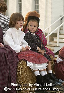 two children on the hayride